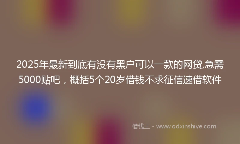 2025年最新到底有没有黑户可以一款的网贷,急需5000贴吧，概括5个20岁借钱不求征信速借软件