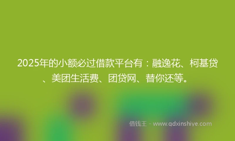 2025年的小额必过借款平台有:融逸花、柯基贷、美团生活费、团贷网、替你还等。