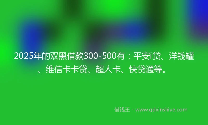 2025年的双黑借款300-500有：平安i贷、洋钱罐、维信卡卡贷、超人卡、快贷通等。