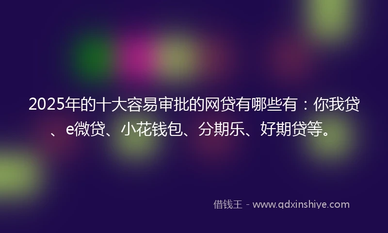 2025年的十大容易审批的网贷有哪些有：你我贷、e微贷、小花钱包、分期乐、好期贷等。