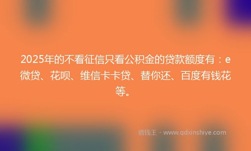 2025年的不看征信只看公积金的贷款额度有：e微贷、花呗、维信卡卡贷、替你还、百度有钱花等。