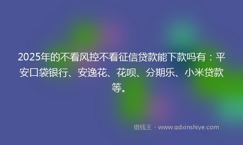 2025年的不看风控不看征信贷款能下款吗有：平安口袋银行、安逸花、花呗、分期乐、小米贷款等。