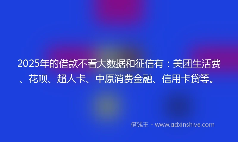 2025年的借款不看大数据和征信有：美团生活费、花呗、超人卡、中原消费金融、信用卡贷等。