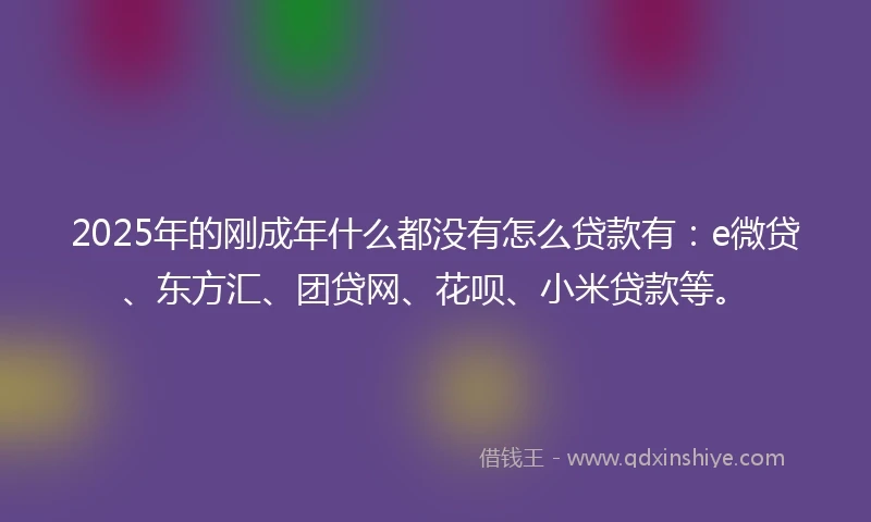 2025年的刚成年什么都没有怎么贷款有：e微贷、东方汇、团贷网、花呗、小米贷款等。