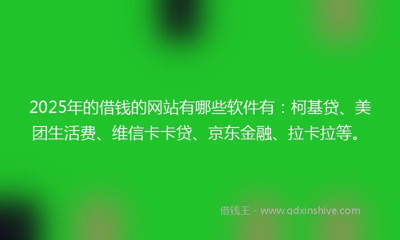 2025年的借钱的网站有哪些软件有：柯基贷、美团生活费、维信卡卡贷、京东金融、拉卡拉等。
