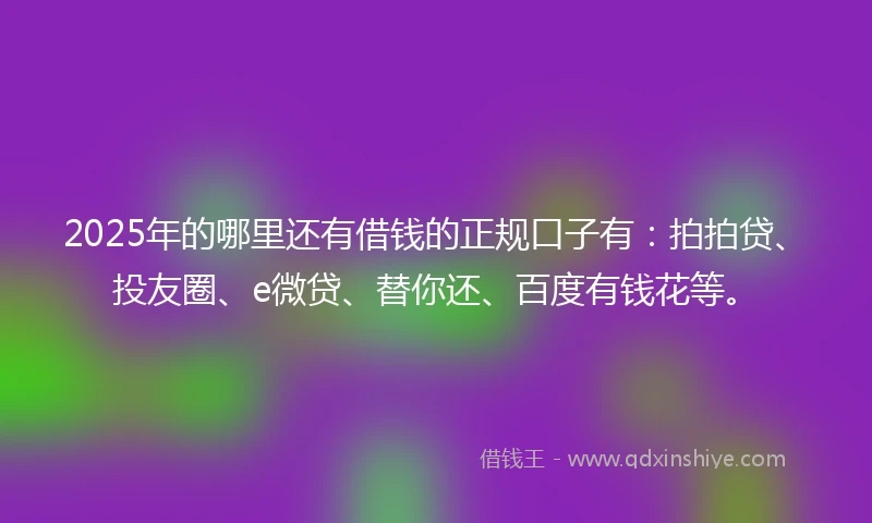 2025年的哪里还有借钱的正规口子有：拍拍贷、投友圈、e微贷、替你还、百度有钱花等。
