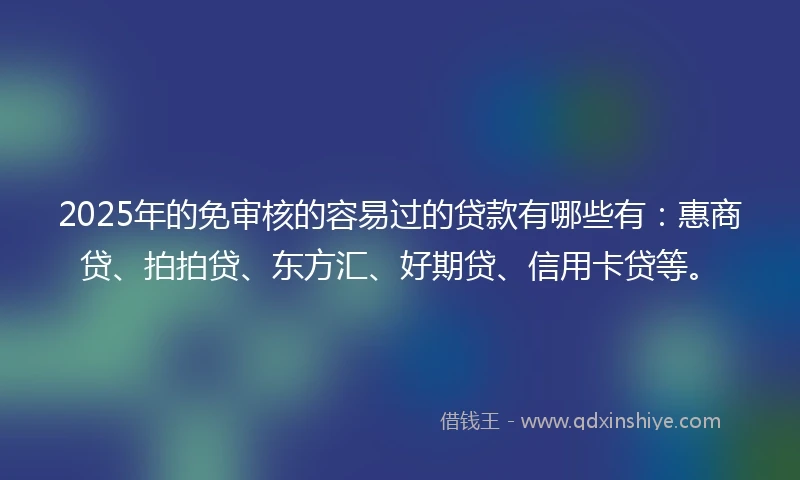 2025年的免审核的容易过的贷款有哪些有：惠商贷、拍拍贷、东方汇、好期贷、信用卡贷等。