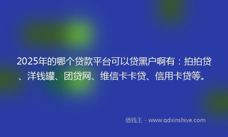 2025年的哪个贷款平台可以贷黑户啊有：拍拍贷、洋钱罐、团贷网、维信卡卡贷、信用卡贷等。