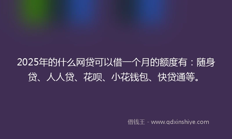 2025年的什么网贷可以借一个月的额度有：随身贷、人人贷、花呗、小花钱包、快贷通等。