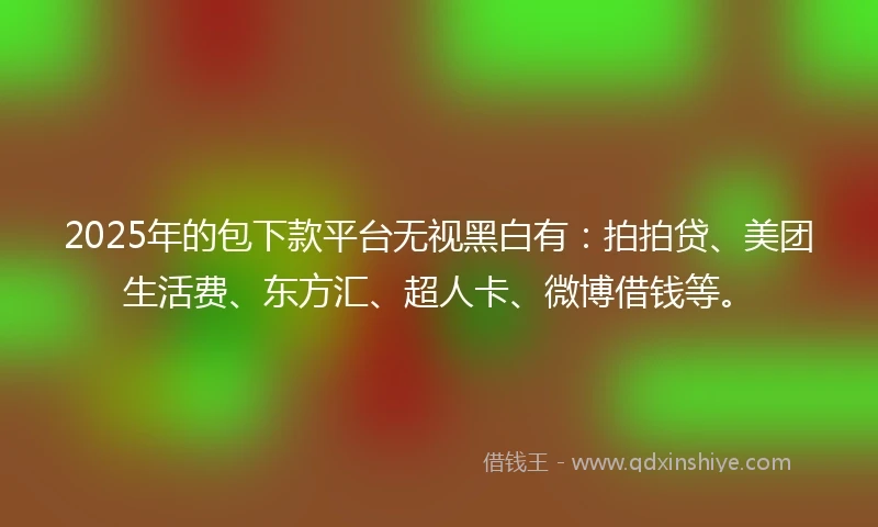 2025年的包下款平台无视黑白有：拍拍贷、美团生活费、东方汇、超人卡、微博借钱等。