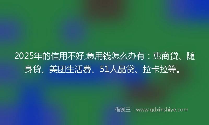 2025年的信用不好,急用钱怎么办有：惠商贷、随身贷、美团生活费、51人品贷、拉卡拉等。