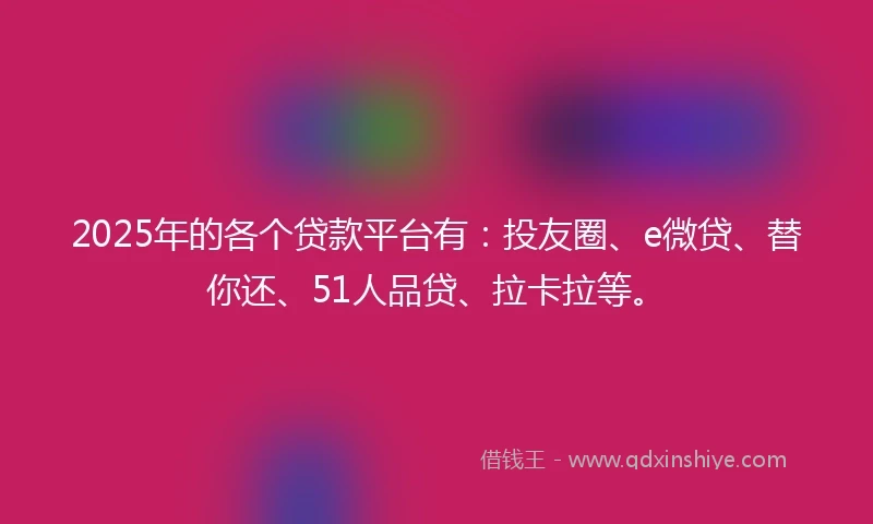 2025年的各个贷款平台有：投友圈、e微贷、替你还、51人品贷、拉卡拉等。
