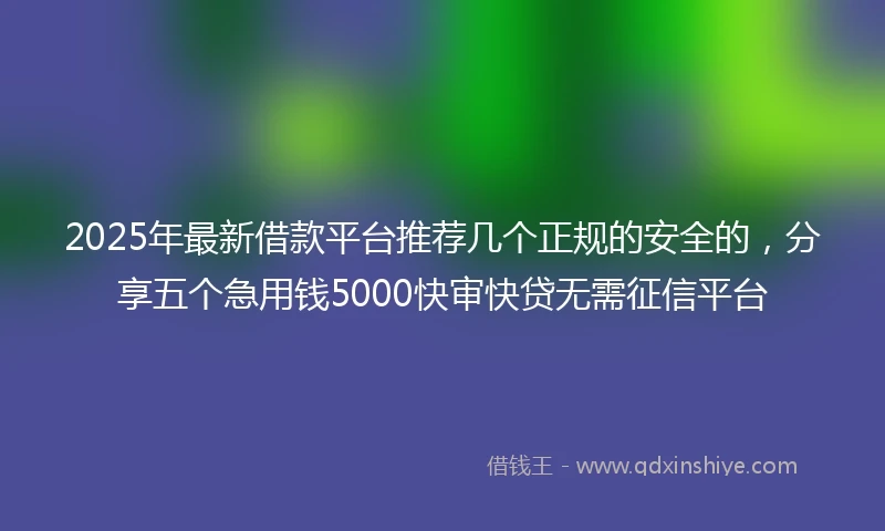 2025年最新借款平台推荐几个正规的安全的，分享五个急用钱5000快审快贷无需征信平台