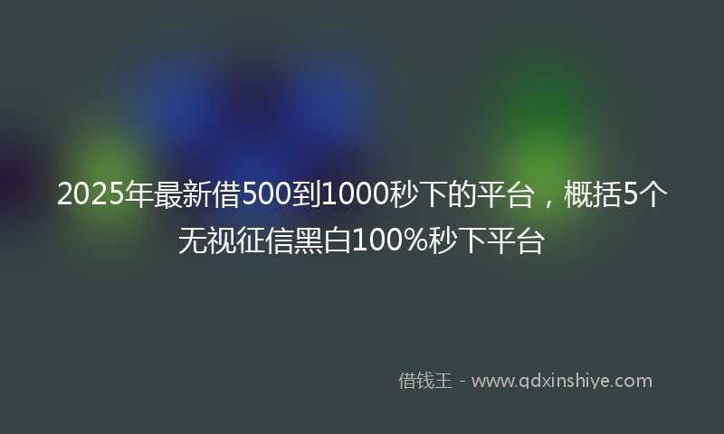 2025年最新借500到1000秒下的平台，概括5个无视征信黑白100%秒下平台