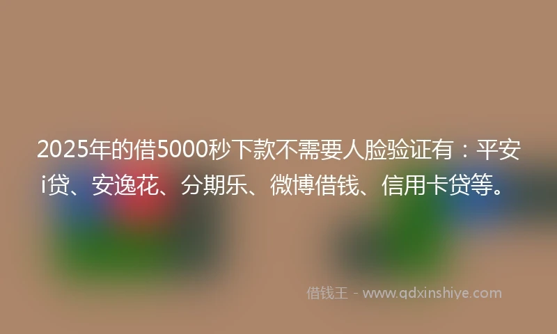 2025年的借5000秒下款不需要人脸验证有：平安i贷、安逸花、分期乐、微博借钱、信用卡贷等。