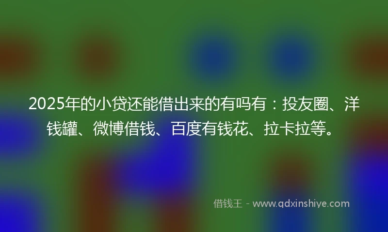 2025年的小贷还能借出来的有吗有：投友圈、洋钱罐、微博借钱、百度有钱花、拉卡拉等。