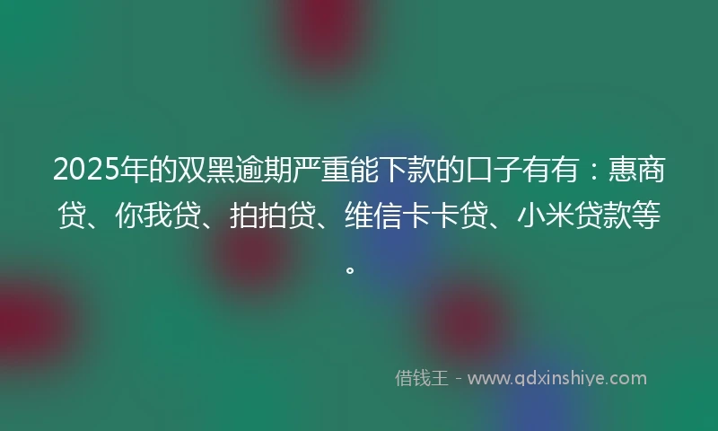 2025年的双黑逾期严重能下款的口子有有：惠商贷、你我贷、拍拍贷、维信卡卡贷、小米贷款等。