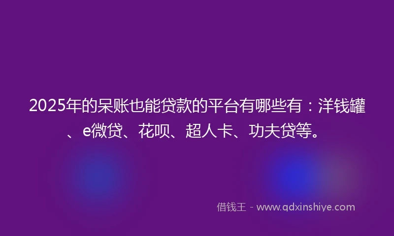 2025年的呆账也能贷款的平台有哪些有：洋钱罐、e微贷、花呗、超人卡、功夫贷等。