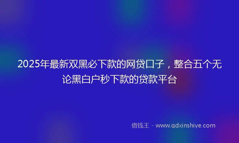 2025年最新双黑必下款的网贷口子，整合五个无论黑白户秒下款的贷款平台