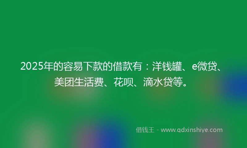 2025年的容易下款的借款有：洋钱罐、e微贷、美团生活费、花呗、滴水贷等。