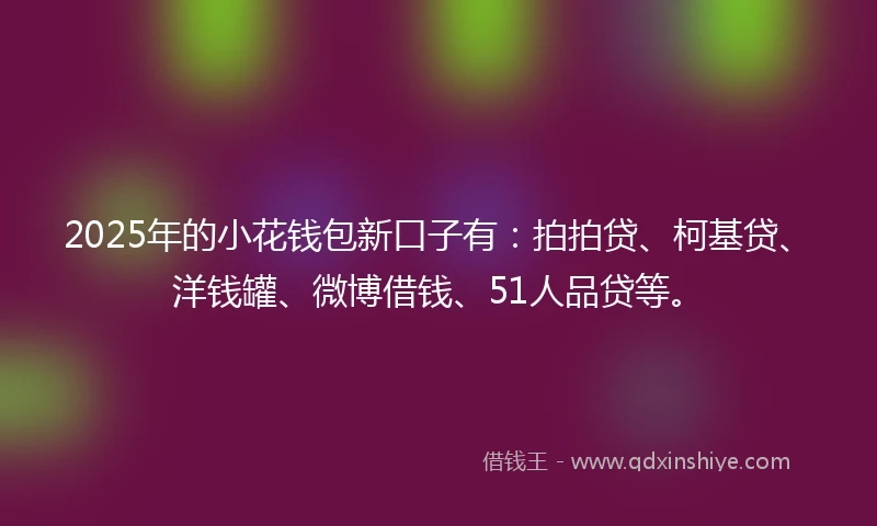 2025年的小花钱包新口子有：拍拍贷、柯基贷、洋钱罐、微博借钱、51人品贷等。