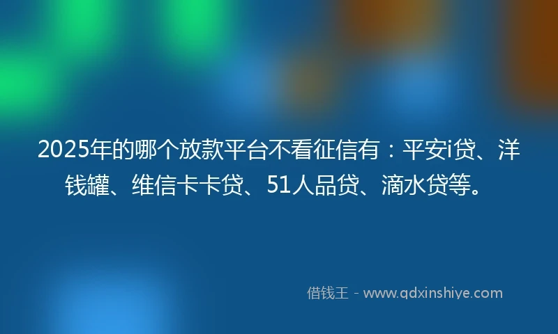 2025年的哪个放款平台不看征信有：平安i贷、洋钱罐、维信卡卡贷、51人品贷、滴水贷等。