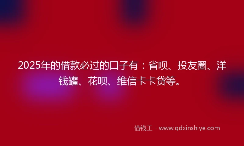 2025年的借款必过的口子有：省呗、投友圈、洋钱罐、花呗、维信卡卡贷等。