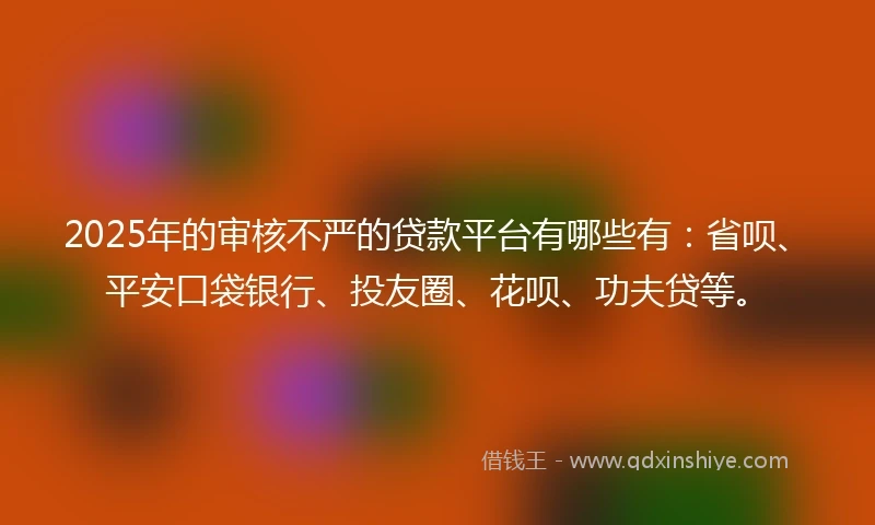2025年的审核不严的贷款平台有哪些有：省呗、平安口袋银行、投友圈、花呗、功夫贷等。