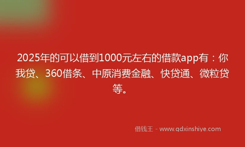 2025年的可以借到1000元左右的借款app有：你我贷、360借条、中原消费金融、快贷通、微粒贷等。