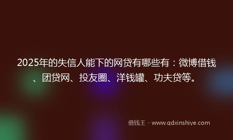 2025年的失信人能下的网贷有哪些有：微博借钱、团贷网、投友圈、洋钱罐、功夫贷等。