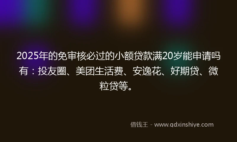 2025年的免审核必过的小额贷款满20岁能申请吗有：投友圈、美团生活费、安逸花、好期贷、微粒贷等。