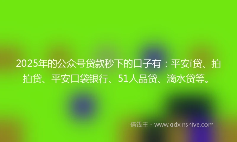 2025年的公众号贷款秒下的口子有：平安i贷、拍拍贷、平安口袋银行、51人品贷、滴水贷等。