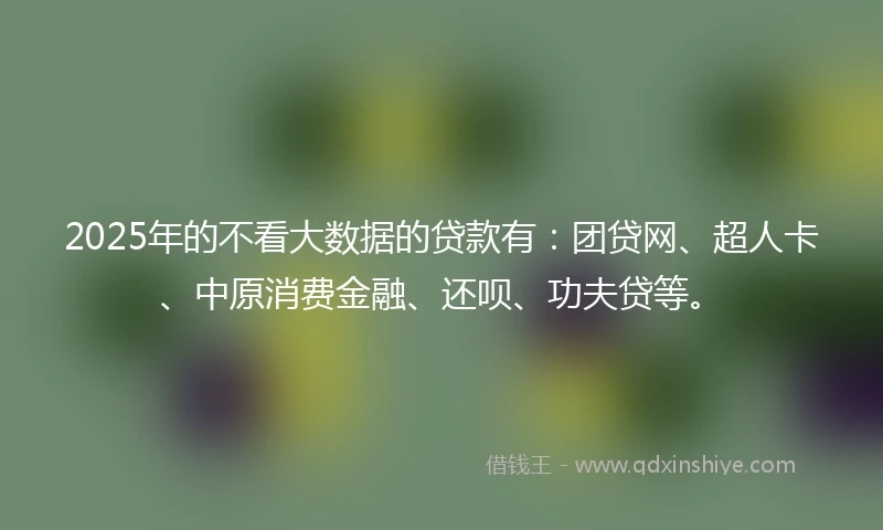 2025年的不看大数据的贷款有：团贷网、超人卡、中原消费金融、还呗、功夫贷等。
