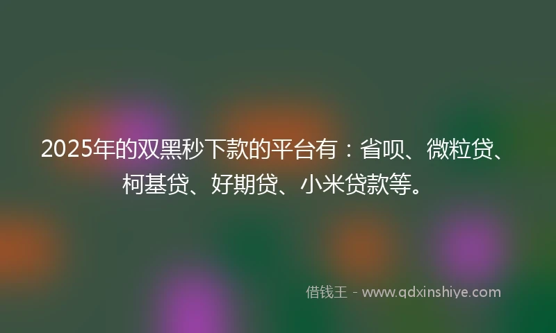 2025年的双黑秒下款的平台有：省呗、微粒贷、柯基贷、好期贷、小米贷款等。