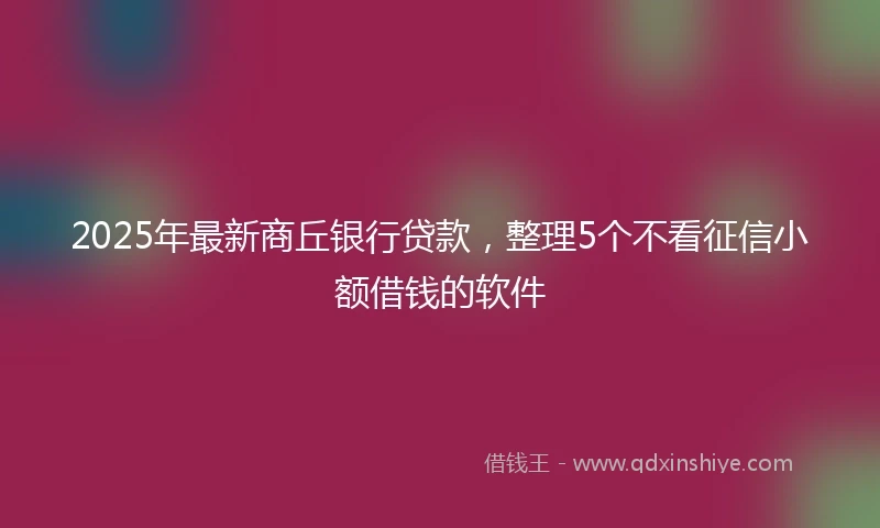 2025年最新商丘银行贷款，整理5个不看征信小额借钱的软件