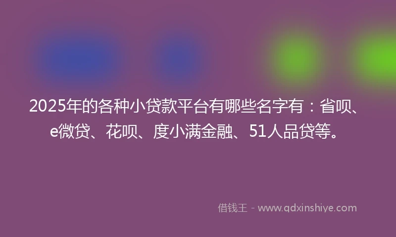 2025年的各种小贷款平台有哪些名字有：省呗、e微贷、花呗、度小满金融、51人品贷等。