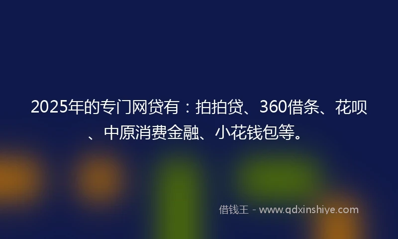 2025年的专门网贷有：拍拍贷、360借条、花呗、中原消费金融、小花钱包等。