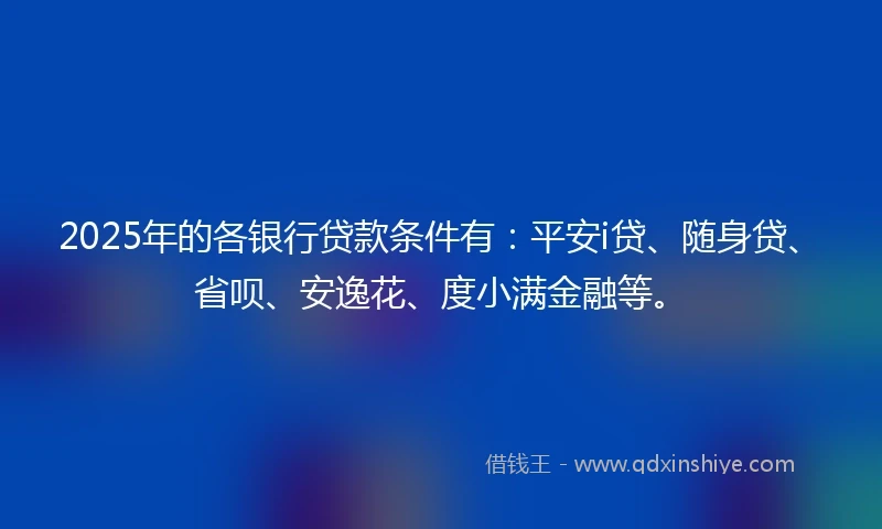 2025年的各银行贷款条件有：平安i贷、随身贷、省呗、安逸花、度小满金融等。