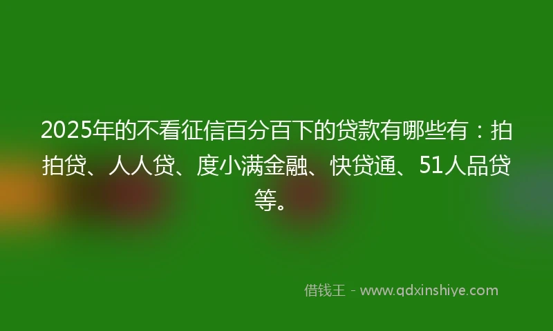 2025年的不看征信百分百下的贷款有哪些有：拍拍贷、人人贷、度小满金融、快贷通、51人品贷等。