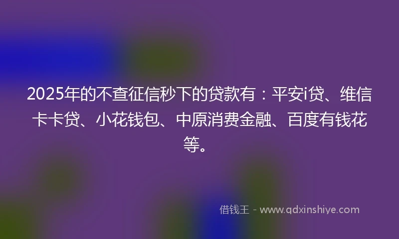 2025年的不查征信秒下的贷款有：平安i贷、维信卡卡贷、小花钱包、中原消费金融、百度有钱花等。