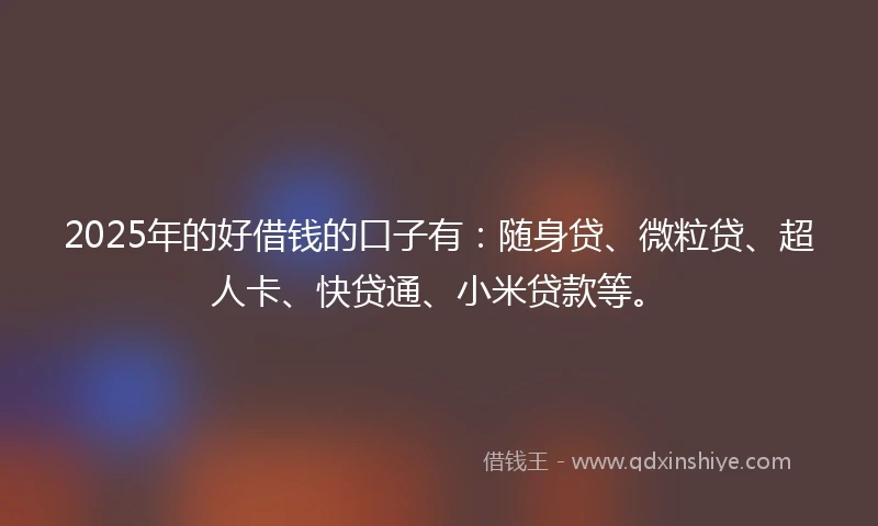 2025年的好借钱的口子有：随身贷、微粒贷、超人卡、快贷通、小米贷款等。