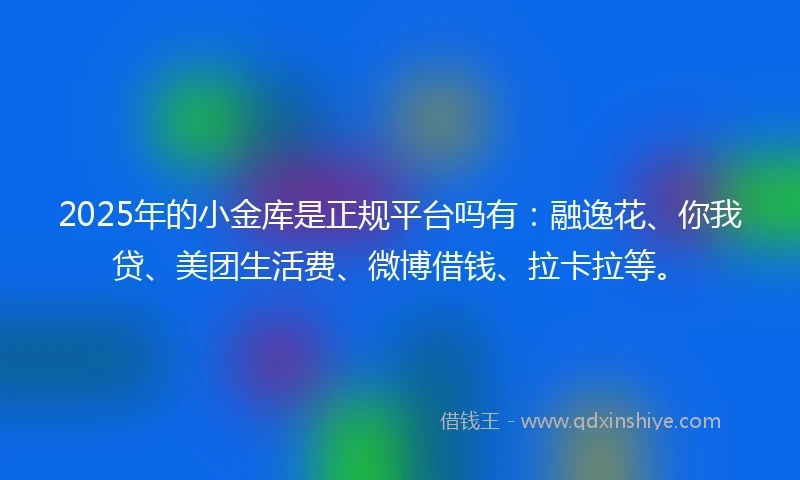 2025年的小金库是正规平台吗有：融逸花、你我贷、美团生活费、微博借钱、拉卡拉等。