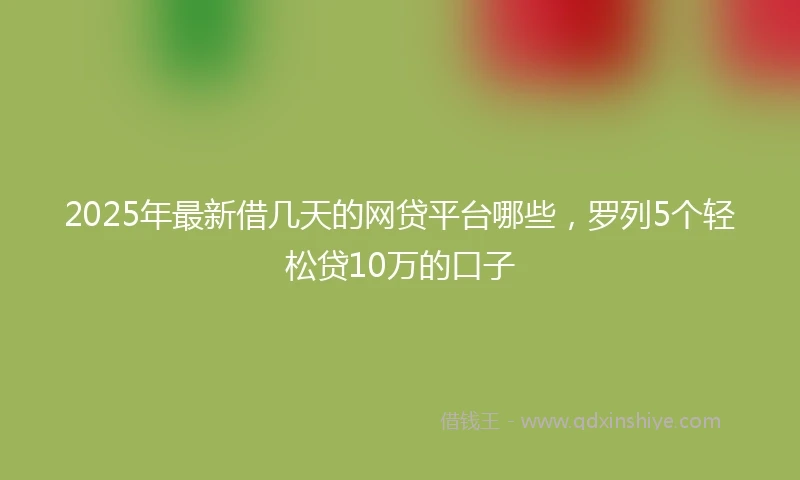 2025年最新借几天的网贷平台哪些，罗列5个轻松贷10万的口子