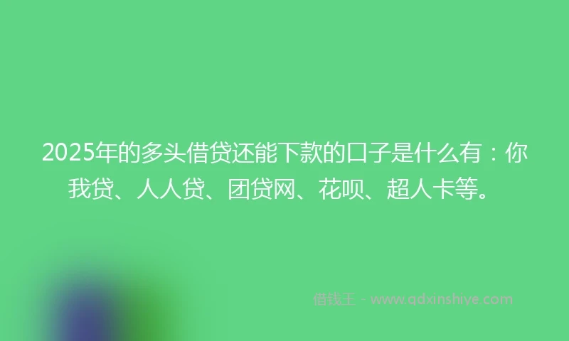 2025年的多头借贷还能下款的口子是什么有：你我贷、人人贷、团贷网、花呗、超人卡等。