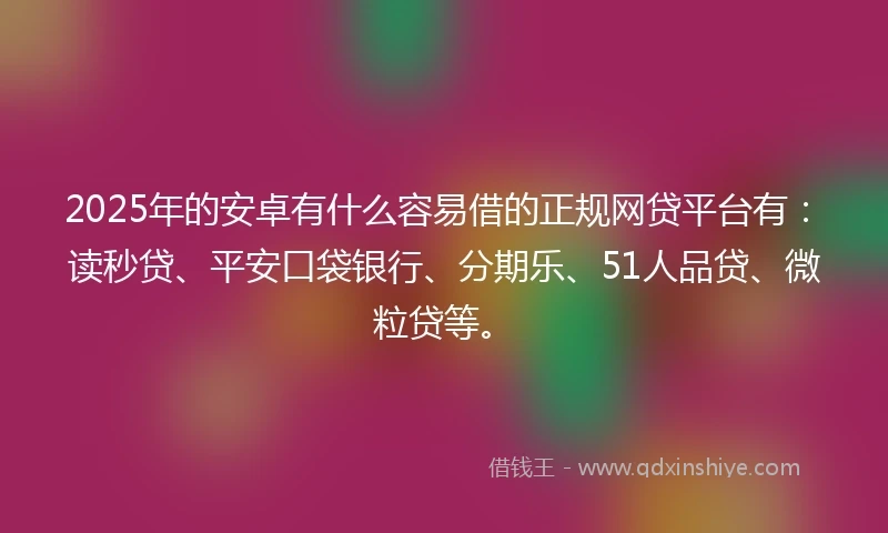 2025年的安卓有什么容易借的正规网贷平台有：读秒贷、平安口袋银行、分期乐、51人品贷、微粒贷等。