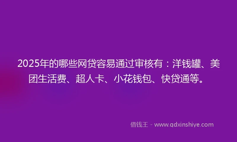 2025年的哪些网贷容易通过审核有：洋钱罐、美团生活费、超人卡、小花钱包、快贷通等。