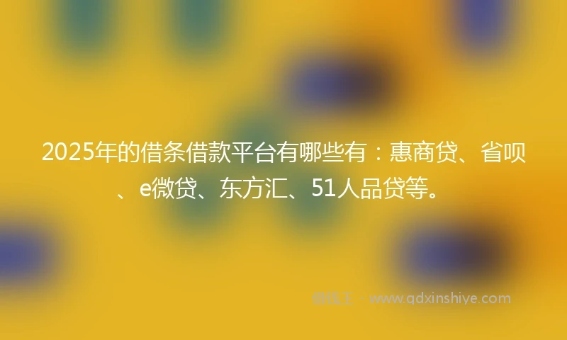 2025年的借条借款平台有哪些有：惠商贷、省呗、e微贷、东方汇、51人品贷等。
