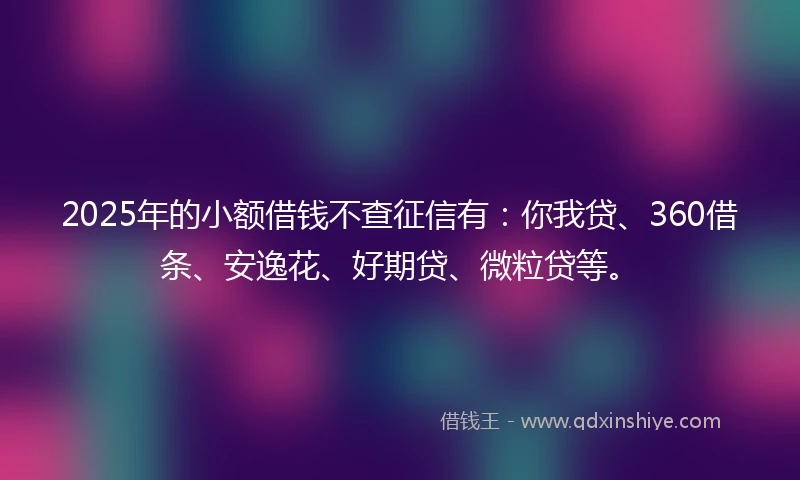 2025年的小额借钱不查征信有：你我贷、360借条、安逸花、好期贷、微粒贷等。