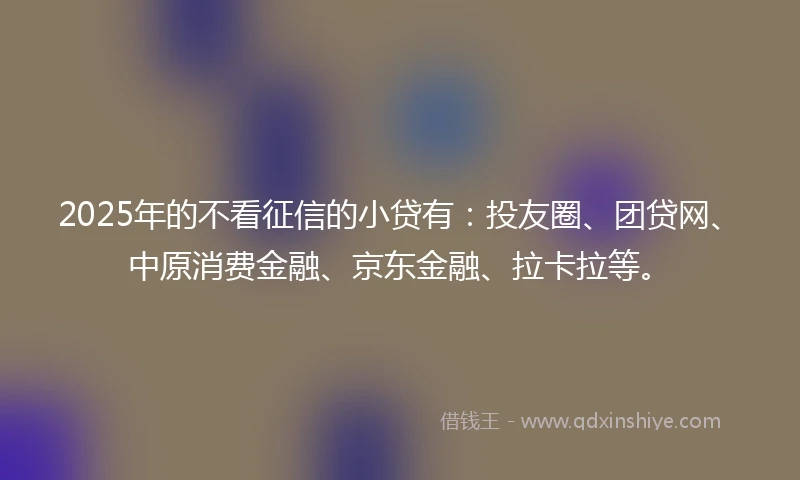 2025年的不看征信的小贷有：投友圈、团贷网、中原消费金融、京东金融、拉卡拉等。
