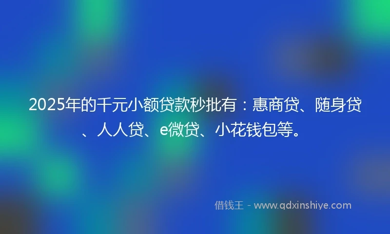 2025年的千元小额贷款秒批有：惠商贷、随身贷、人人贷、e微贷、小花钱包等。